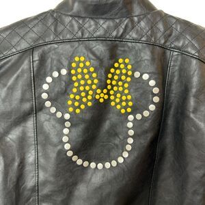 Disney Minnie Mouse Faux Leather Girls Jacket Black Moto Zip Up Youth Size 9/10